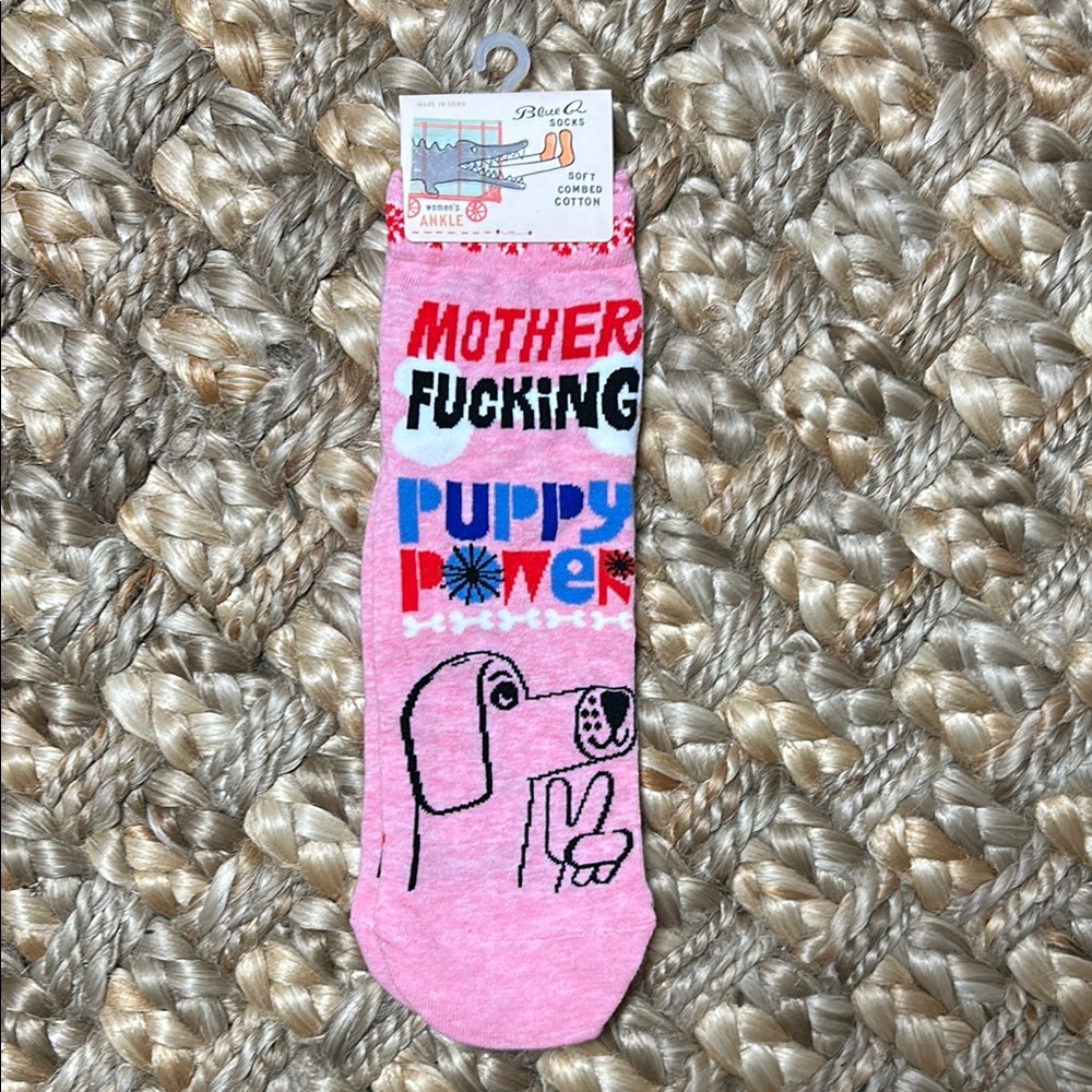 Blue Q Pink and Black Dog Cartoon Socks